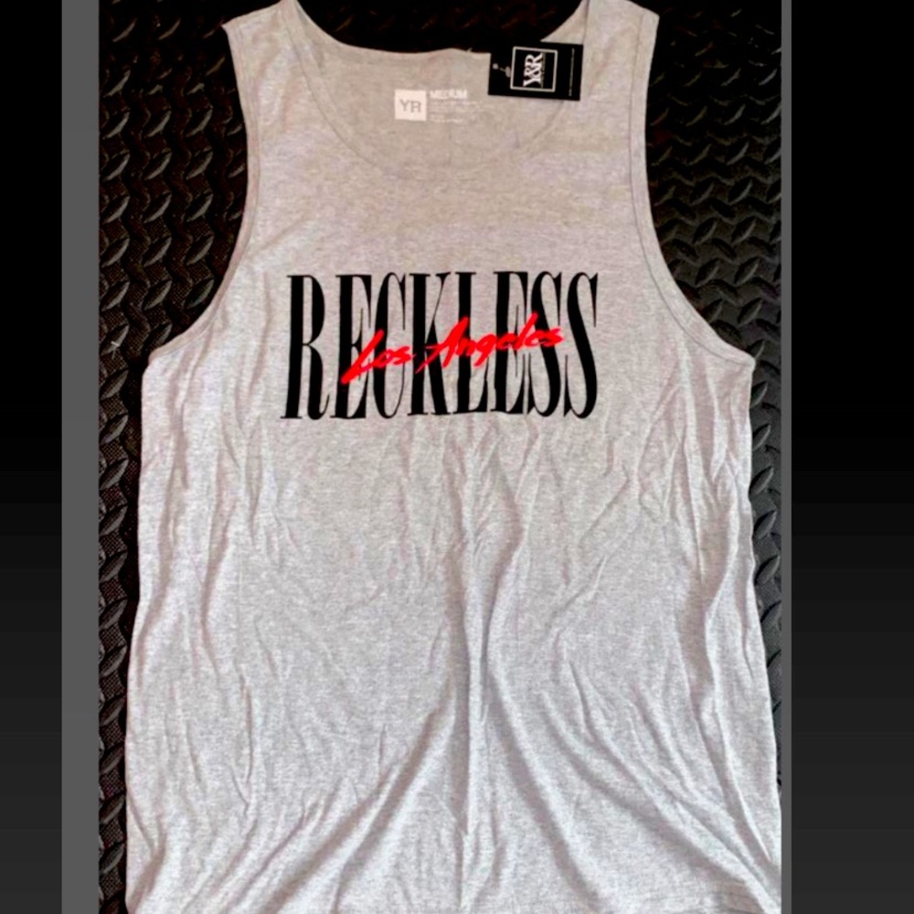 Men’s Medium Young and Reckless Grey Tanktop